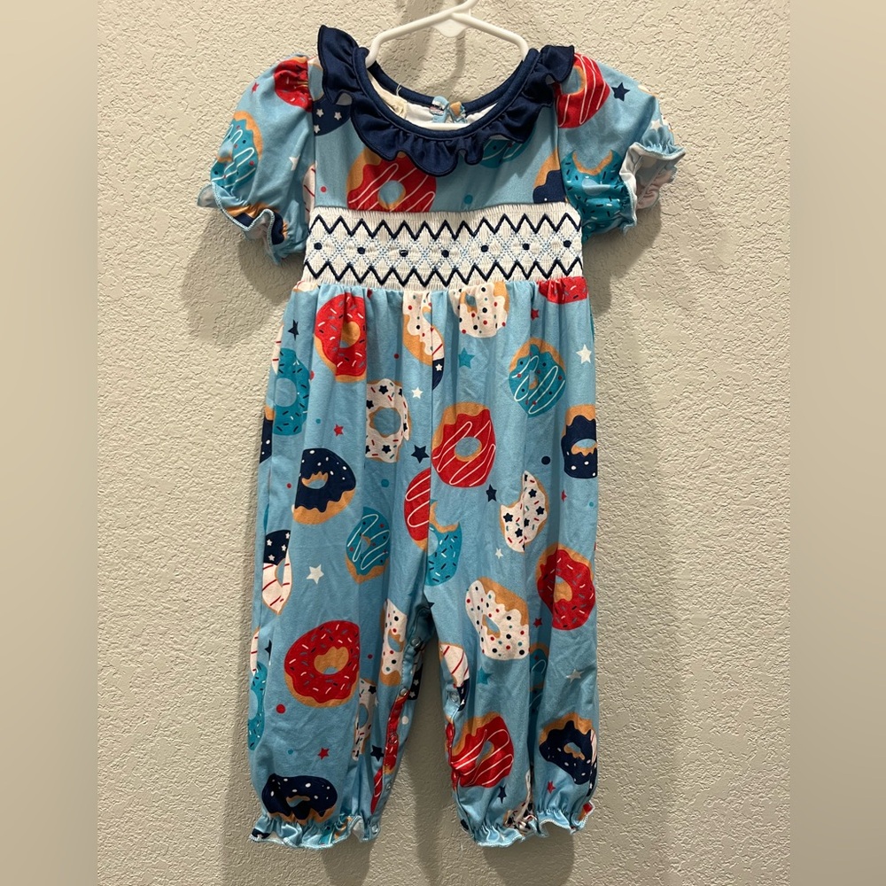 Patriotic Donut Print Baby Romper